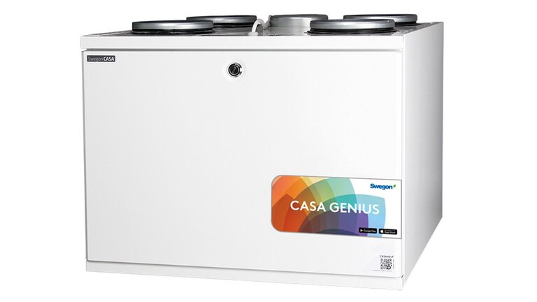  Weißes Lüftungsgerät mit der Modellbezeichnung "CASA Genius".